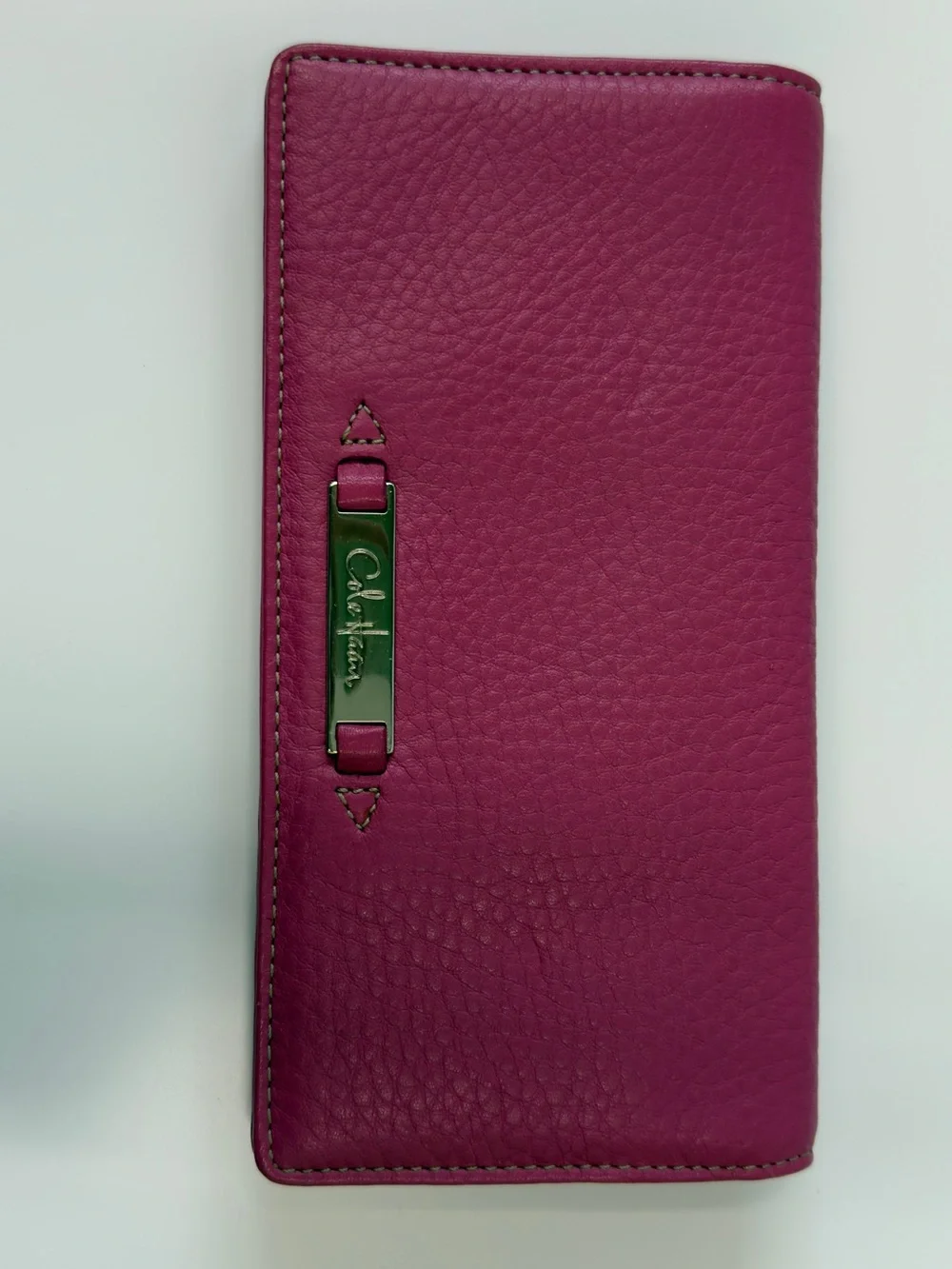Cole Haan Raspberry Pink Pebbled Leather Zip Wallet